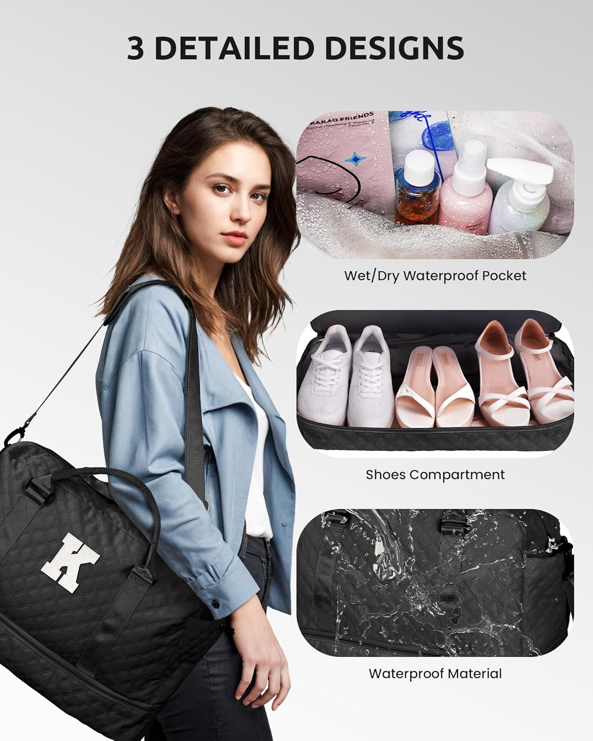 Birthday Gifts-for Women-Initial Duffle Bag with Shoe Compartment, Personalized Weekender Bag, Monogram Overnight Bag, Letter Travel Bag with Makeup Bag，Friend Wife Birthday Gift (Letter C)