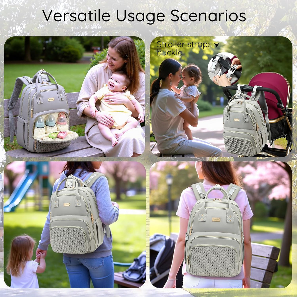 Diaper Bag Backpack - Large Multi functional, Boys, Girls & Baby Travel Essentials Tote with Changing Pad, Insulated Pockets, Stroller Straps, Waterproof - Baby Backpack for Mom & Maternity (Gray)