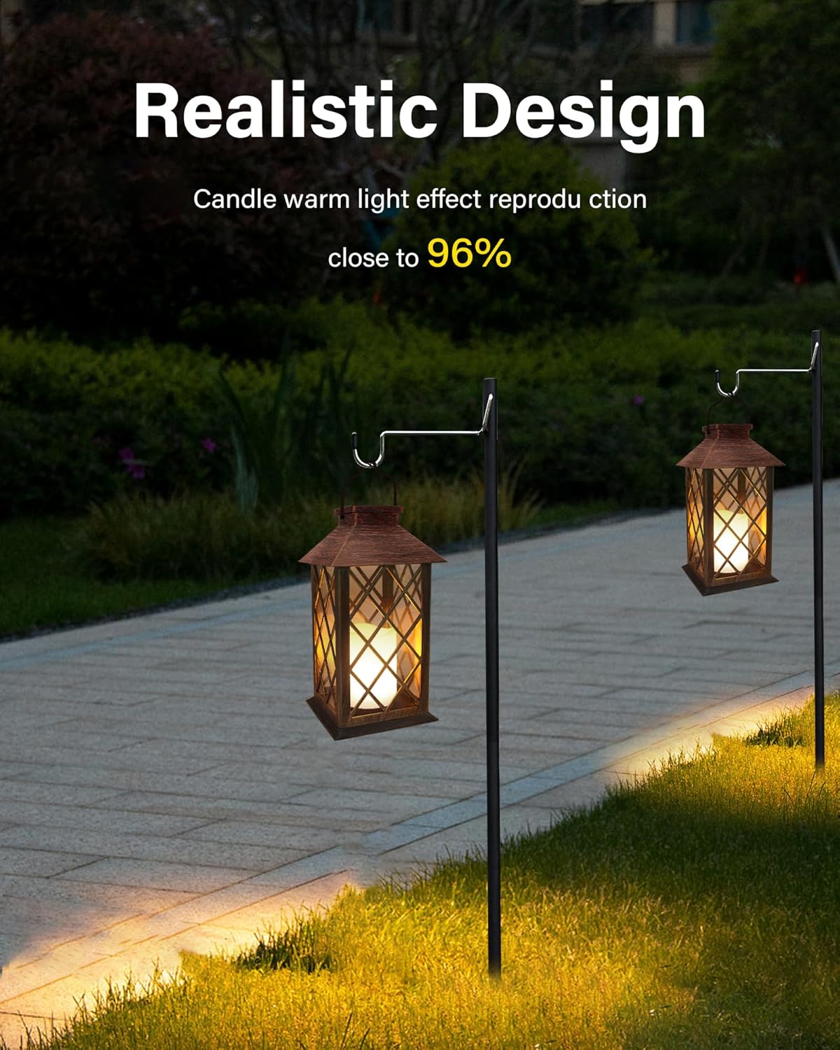 SHYMERY Solar Lanterns, Hanging Outdoor Lantern with Lasts 2X Longer LED Flickering Flameless Candles, Waterproof Outdoor Garden Lanterns Decorative for Patio, Porch,Deck, Yard, Table Decor 2 Pack