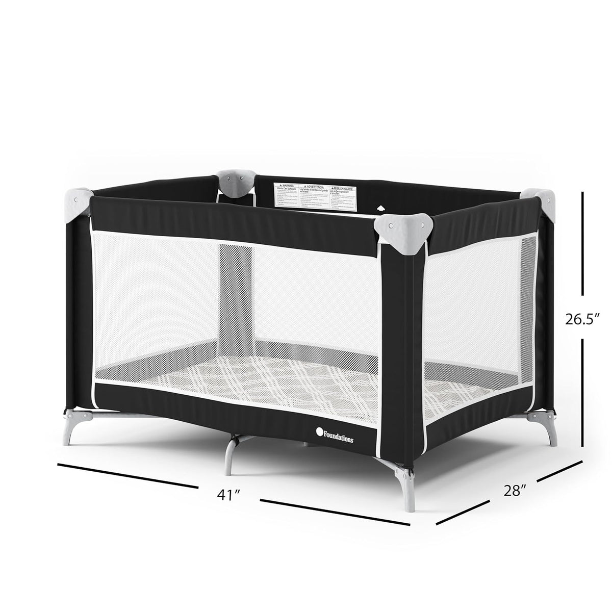 Foundations Sleep 'N Store Baby Pack and Play Yard - Portable Playpen for Toddlers, Foldable Travel Playpen with Storage Bag & Foam Mattress, Durable Design for Hotels & Daycares - Graphite
