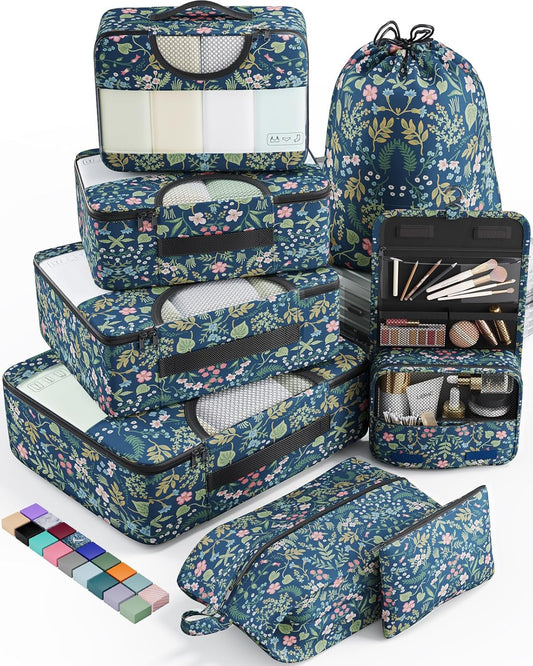 Veken 8 Set Packing Cubes for Travel Essentials, Suitcase Organizer Bags in 4 Sizes, Carry-On Luggage Accessories with Large Laundry & Hanging Toiletry Bag, Must-Have for Airplane, Road Trip & Camping