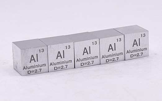 0.39" 10mm Aluminium Metal Cube Al up to 99.9% Pure Periodic Table Element Engraved Density Collection Science Education Display Block Cube + Acrylic Case Box - 1PC
