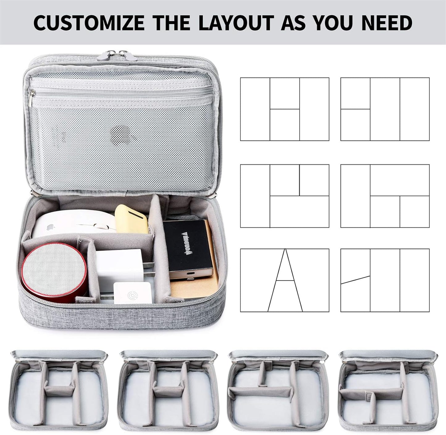 Lanola Travel Cable Organizer Bag, Electronic Accessories Case Portable Double Layer Cable Storage Bag for Cord,phone,Charger, Flash Drive, Phone, SD Card,Personal Items - (Grey)