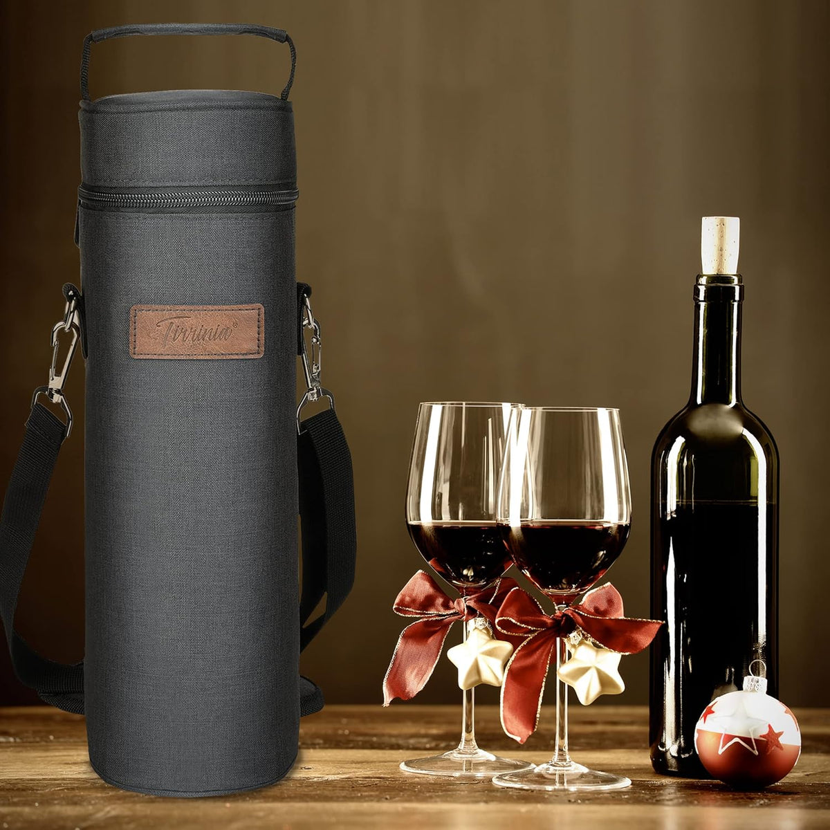 Tirrinia Single Bottle Wine Gift Carrier Bag, Insulated Travel Wine Cooler Tote with Shoulder Strap for Picnic, Party, BYOB Restaurant, Portable One Bottle Wine Chiller Container, Gift for Wine Lovers