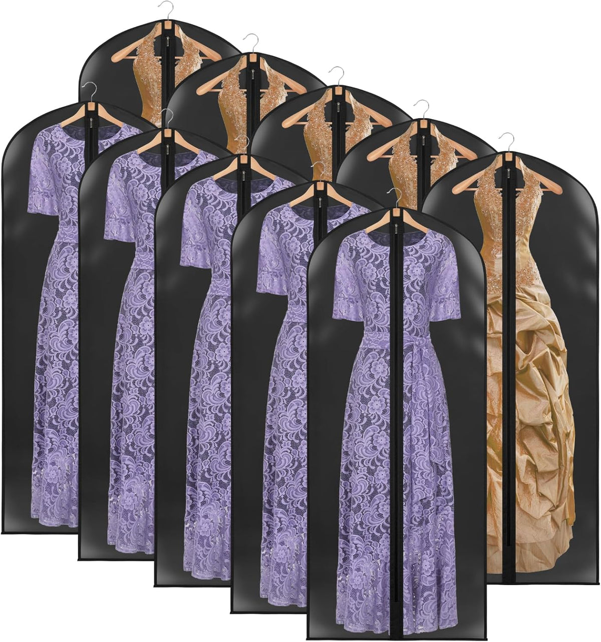 Zilink 65" Dress Bags for Gowns Long Clear Garment Bags for Gowns Garment Covers for Long Dresses, 10 Pack