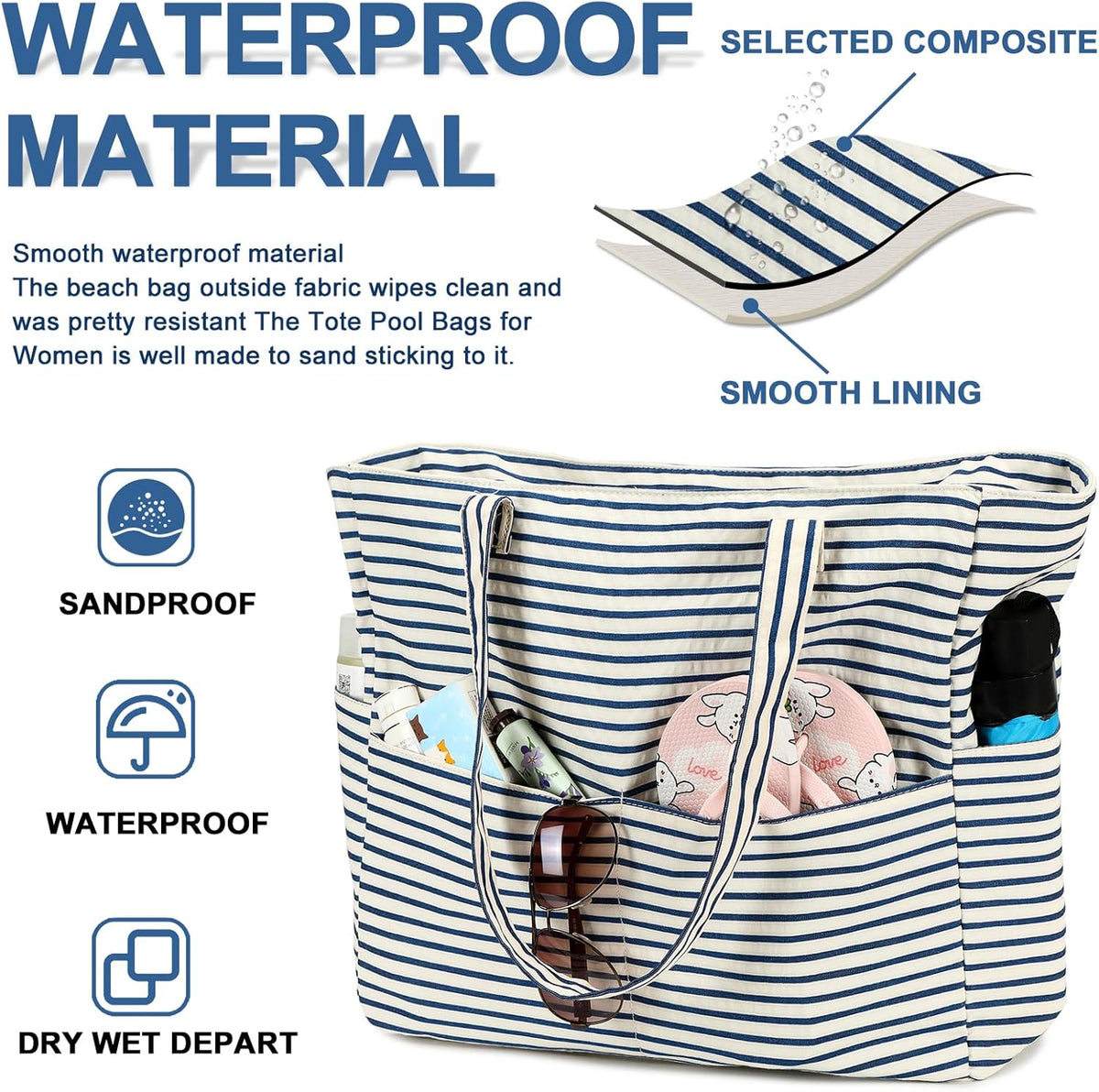 Beach Pool Bags Tote for Women Ladies Large Gym Tote Carry On Bag With Wet Compartment for Weekender Travel Waterproof