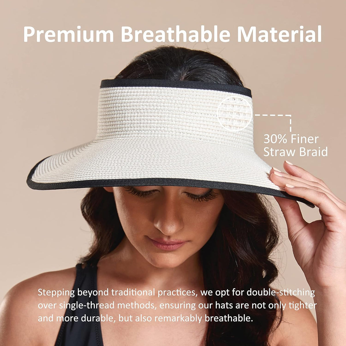 Joywant Womens Sun Visor Hats, Packable Wide Brim Ponytail Beach Hat Straw Visor Summer Beach Vacation Essentials for Womens