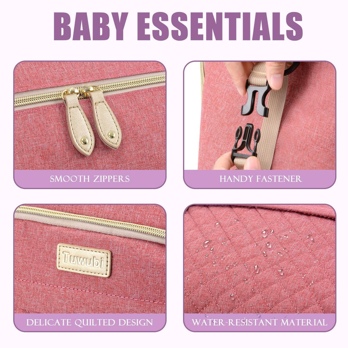 Tuwubi Diaper Bag Tote,Baby Diaper Bag with Pacifier Case Large Travel Diaper Tote Caddy for Mom and Dad Multifunction Large Baby Bag - M-Pink