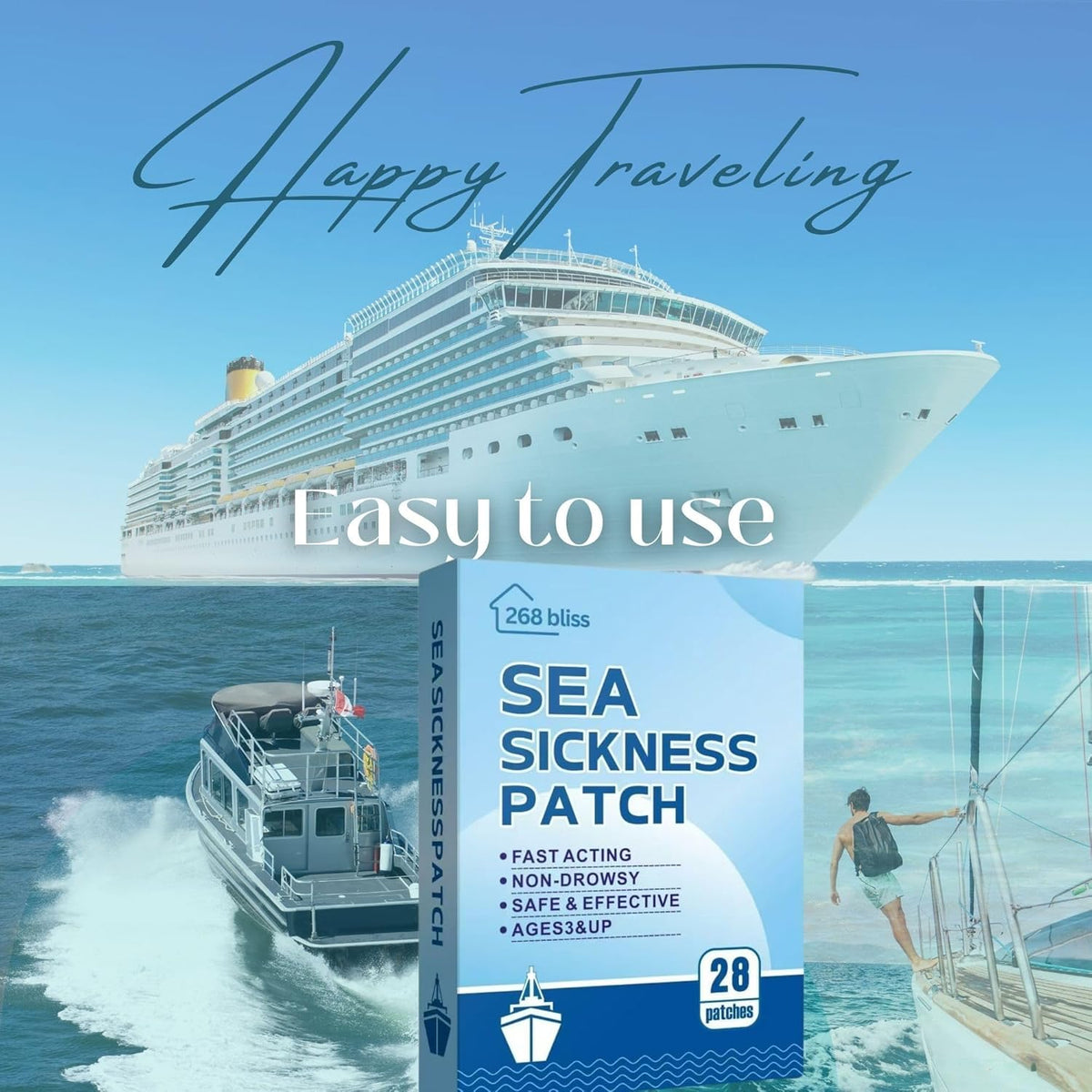 Sea Sickness Patch for Cruise - Cruise Must Haves - Cruise Ship Essentials for Carnival, Princess, Norwegian, Holland America, MSC & Major Cruise Lines-Travel Essentials for Adults and Kids