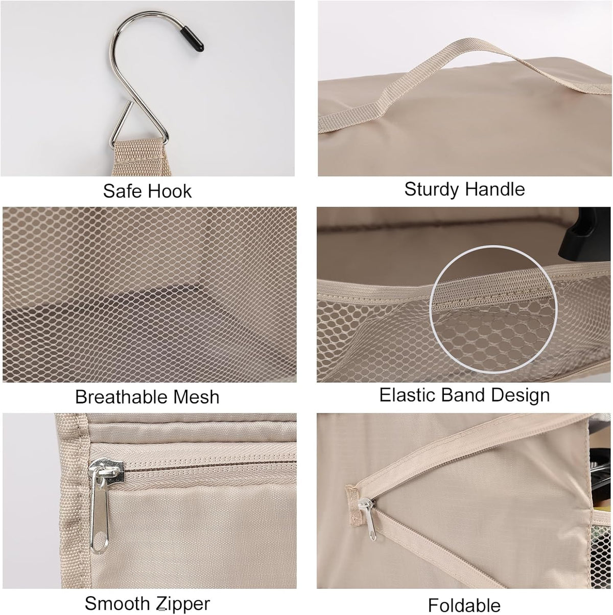 TABITORA Travel Portable Hanging Shelves Closet Organizer Packing Luggage Storage with Multifunctional and Foldable Invisible Compartment,Lightweight, for Suitcase, RV,Closet…Beige,XXL