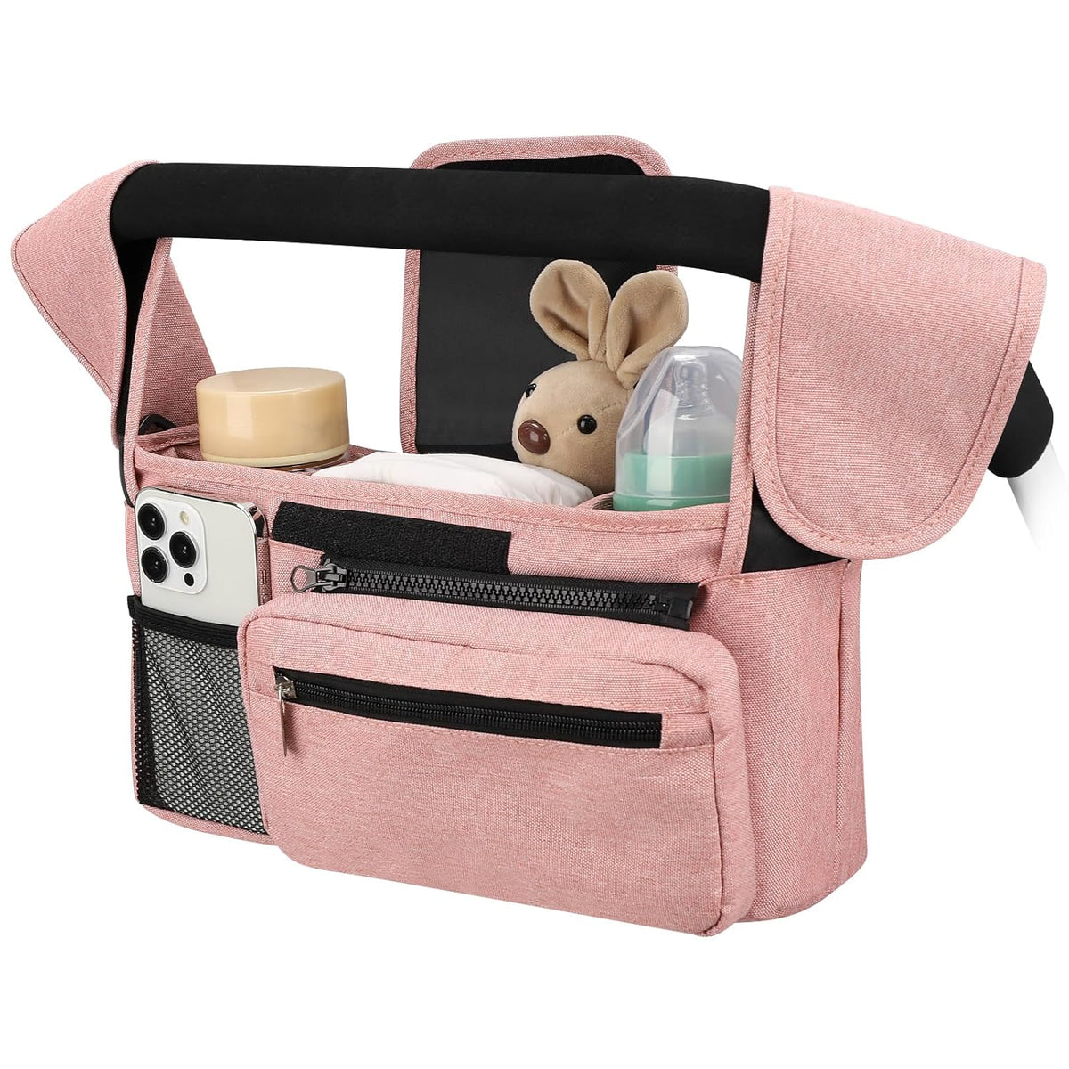 Accmor Universal Stroller Organizer with Insulated Cup Holder Detachable Phone Bag and Shoulder Strap, Stroller Bag Caddy Organizer Accessories Fits for Uppababy, Baby Jogger, Britax Strollers