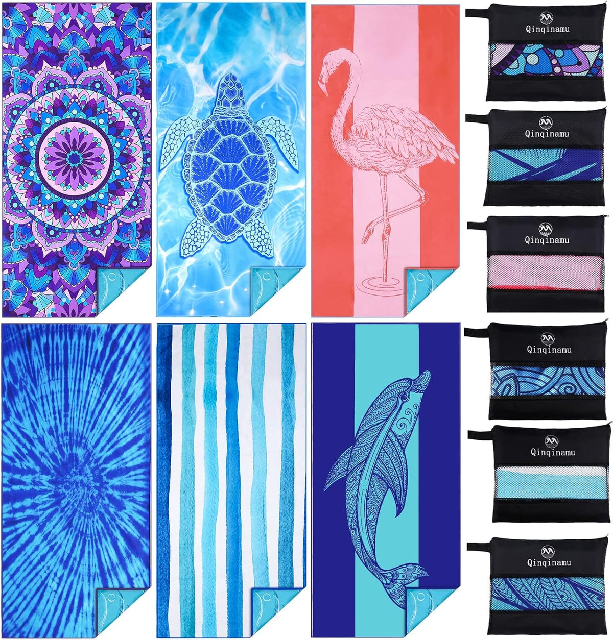 6 Pack Microfiber Thin Lightweight Beach Towel Oversized 71x32 Extra Large Sand Free Towels for Travel Swim Pool Yoga Gym Camping for Adults Women Men Beach Essentials Accessories Vacation Gift