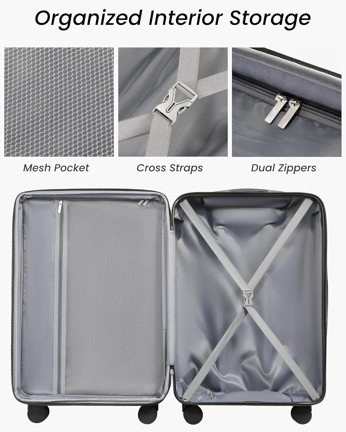 24 Inch Luggage with Spinner Wheels, Expandable Hardside Medium Checked Suitcase, Blue