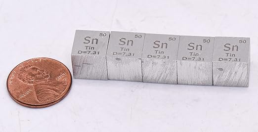 0.39" 10mm Tin Stannum Sn Metal Cube up to 99.9% Pure Periodic Table Element Engraved Density Collection Science Education Display Block Cube + Acrylic Case Box - 1PC