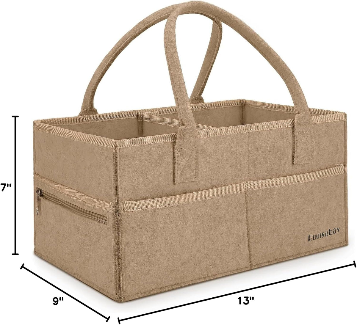 Runsabay-Diaper Caddy Organizer for Diaper Station, Great Gift for Newborn Baby Essentials, Newborn Baby Must Haves, Car Basket for Baby Diapers and Wipes, Baby Basket with Handles (Khaki, Large)