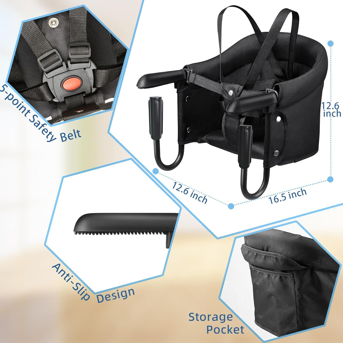 Hook On High Chair, Attach to Fast Table Chair,Clip on High Chairs to Table,Foldable Storage Feeding Baby Seat for Baby Toddler Home and Travel,Lightweight Space-Saving Design,Portable High Chairs