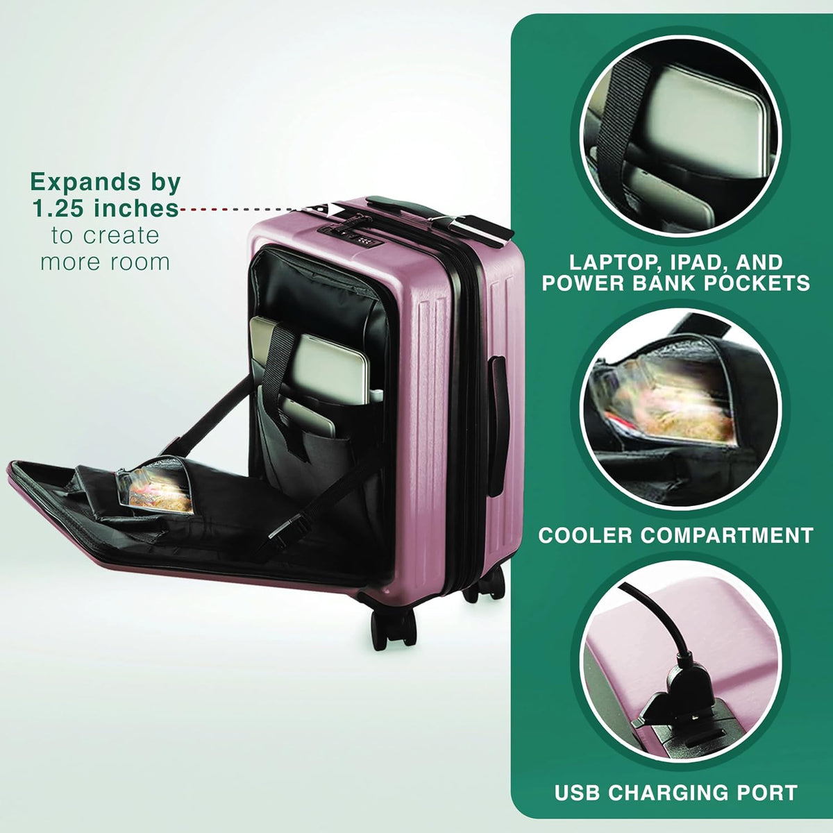 Luggage Sets 3 Piece, 22 Inch Carry on Luggage and 24 Inch Suitcases with Wheels Spinner, Durable Hard Shell Suitcase Set, Expandable Travel Suitcase, Pink