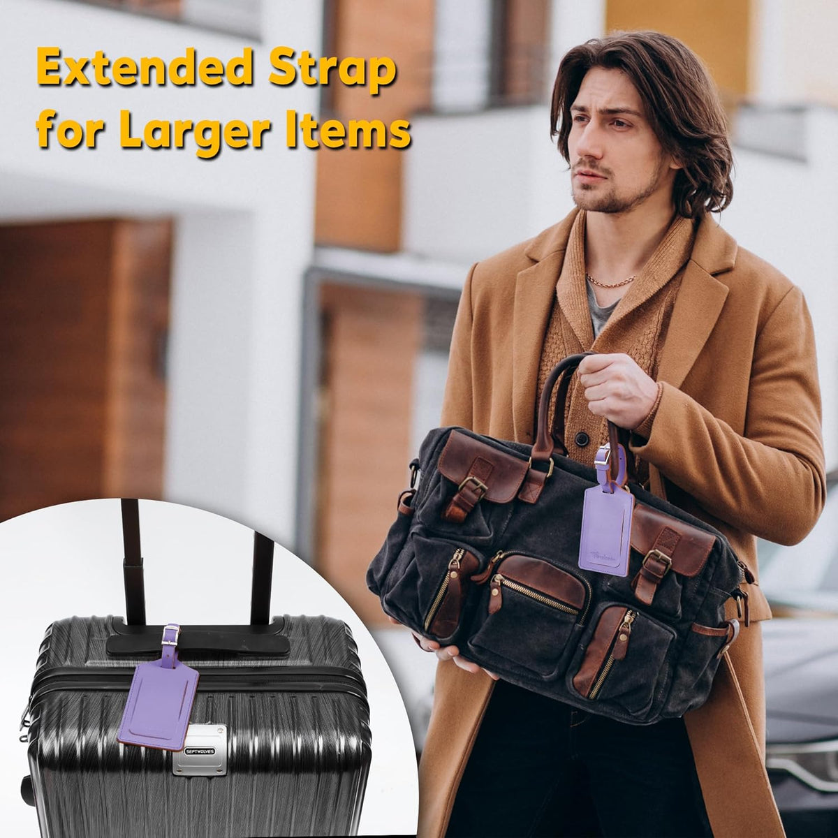 Travelambo Luggage Tags for Suitcases Faux Leather Privacy Protection 2 Pack Bag Tags Travel Accessories Essential, Classic Purple