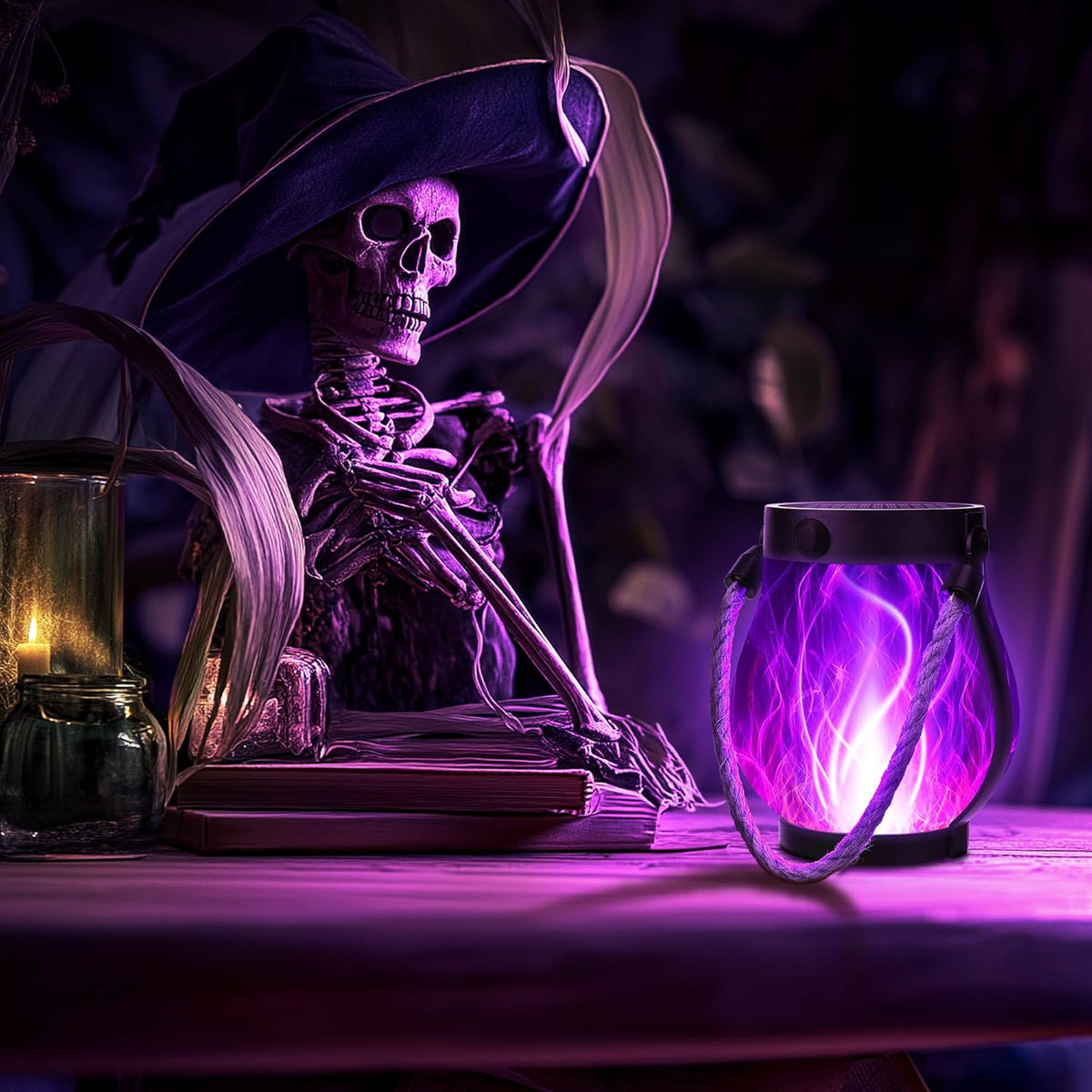 Halloween Solar Flame Lantern Hanging Outdoor Waterproof Purple - 2 Pack Flame Lanterns with Dual Charging Modes of Solar & USB for Garden or Yard Halloween Decorations (Purple - 2 Pack)