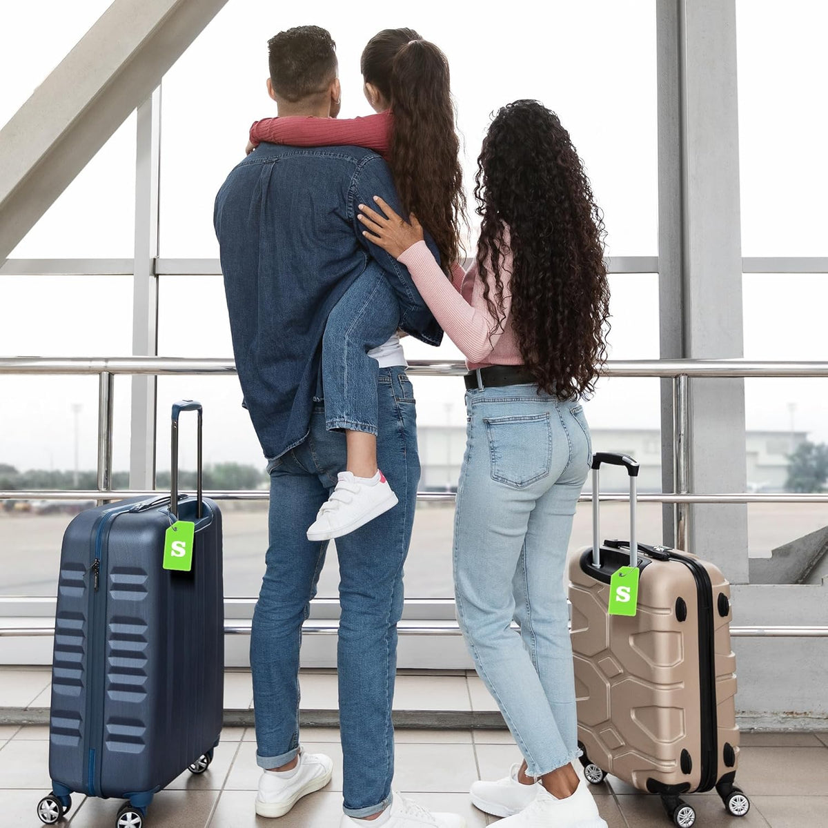 8 Pcs Luggage Tags for Suitcases, 26 Initial Letter Travel Luggage Baggage Identification Labels ID Tags Fully Bendable Tags with Stainless Steel Loop (Letter S, Green)
