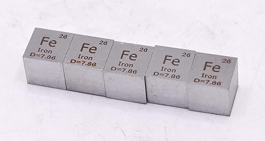 0.39" 10mm Iron Ferrum Metal Cube Fe up to 99.9% Pure Periodic Table Element Engraved Density Collection Science Education Display Block Cube + Acrylic Case Box - 1PC
