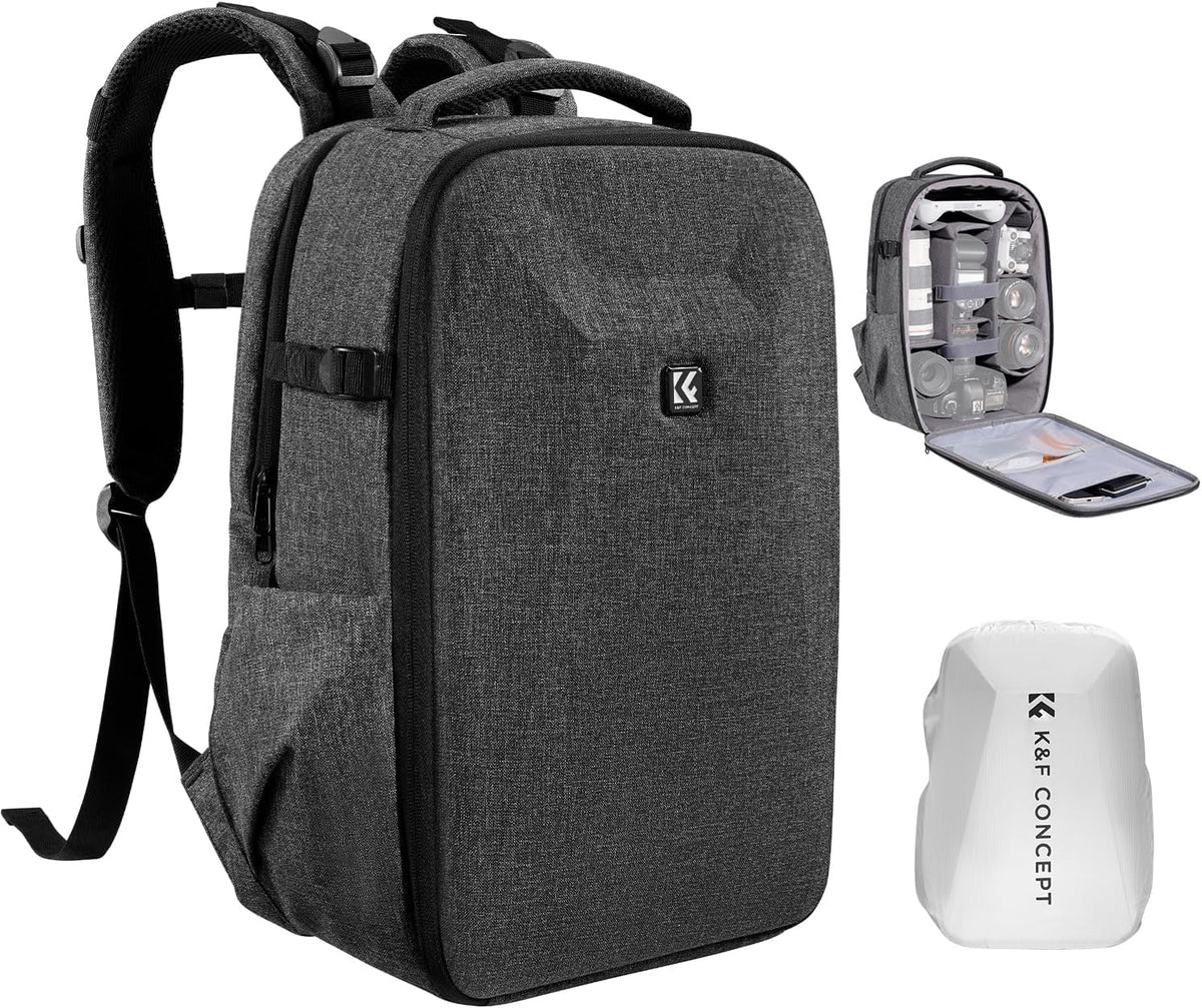 K&F Concept Camera Backpack,Hardshell Photography DSLR Camera Bag with 15-15.6 Inch Laptop Compartment Waterproof Hard Shell Camera Case Compatible with Canon/Nikon/Sony/DJI Mavic Drone