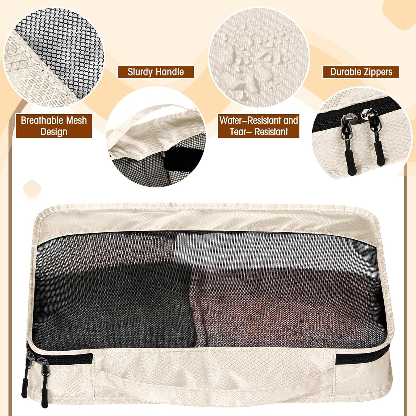 5 Pcs Packing Cubes for Suitcase Large Travel Cubes Carry on Luggage Organizer Bags for Clothes Accessories(L,Khaki)