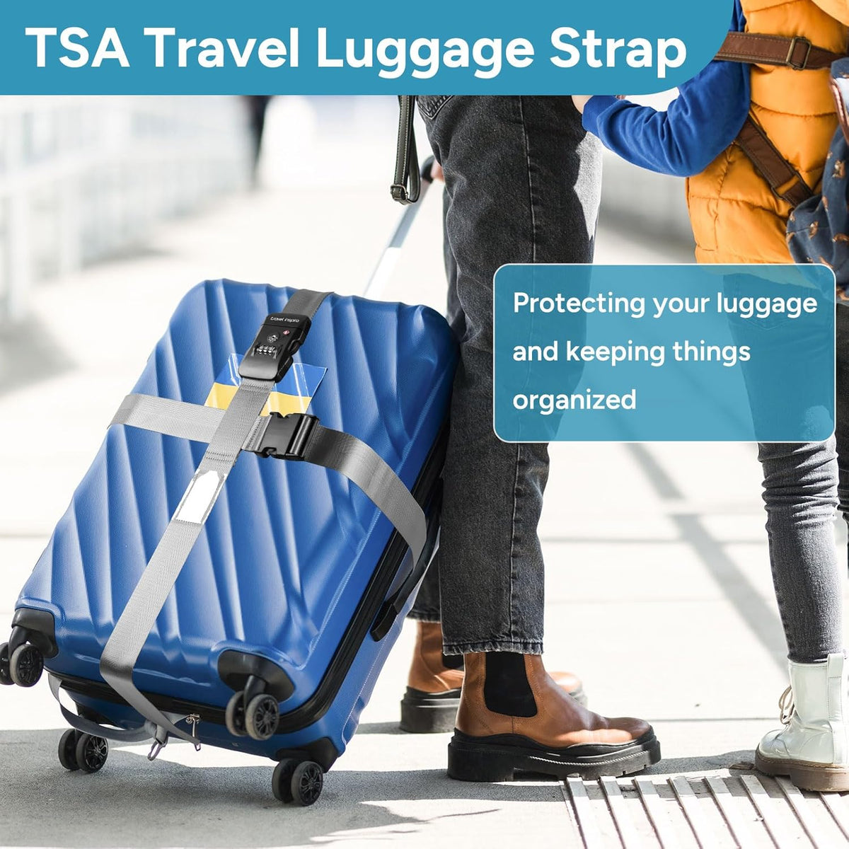 Travel Inspira Travel Belt for Luggage, TSA Approved Luggage Straps, 3-Dial Combination Locks Adjustable Suitcase Belt, Quick-Release Buckle (Grey)