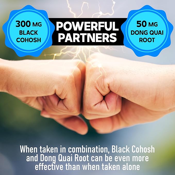 12in1 Black Cohosh 5-Month Supply for Menopause Support Supplement with Dong Quai, Chasteberry, Red Raspberry, Licorice, Wild Yam & More - 150 Capsules