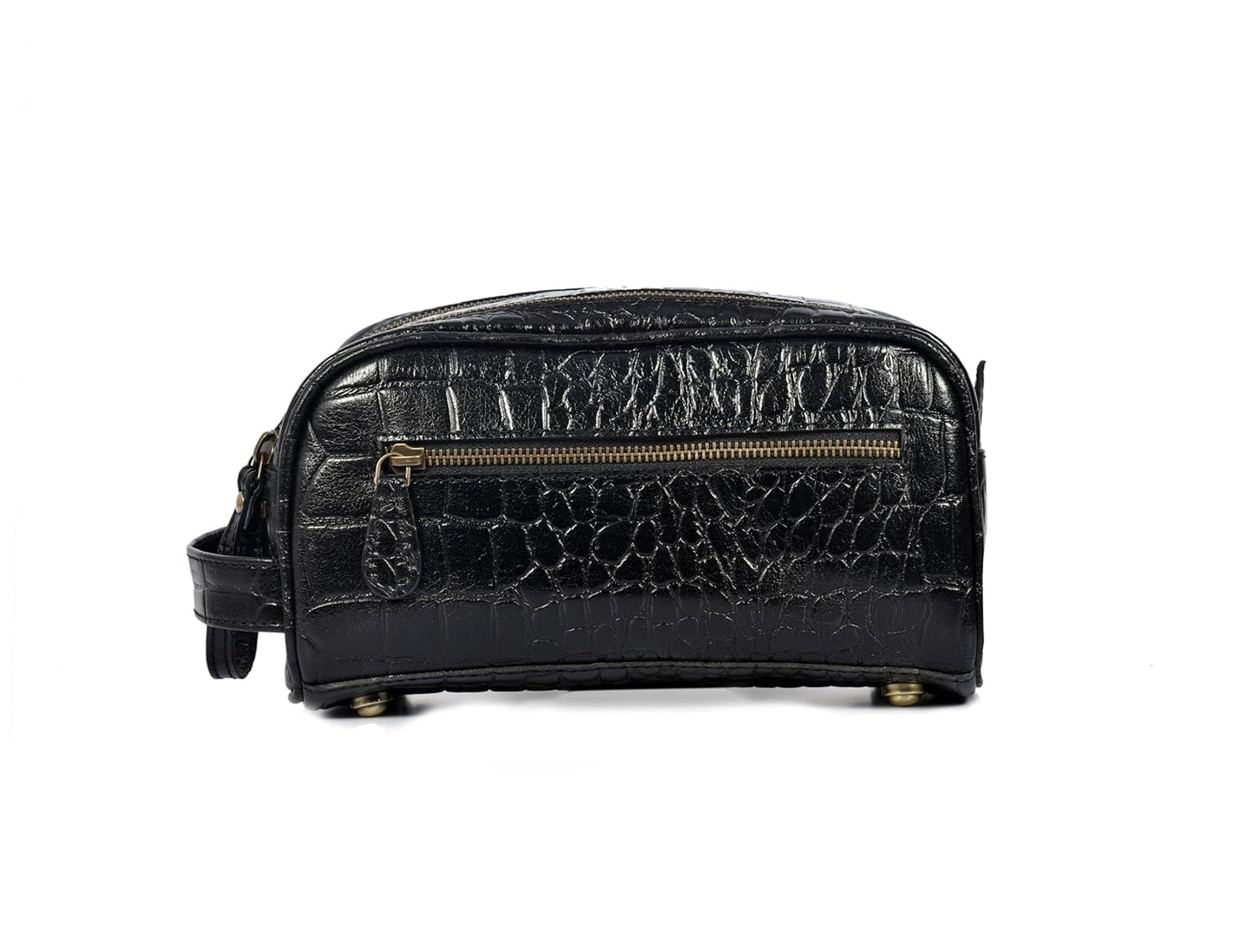 10" Premium Leather Toiletry Travel Pouch With Waterproof Lining | King-Size Handcrafted Vintage Dopp kit By Aaron Leather Goods (Grease Black)