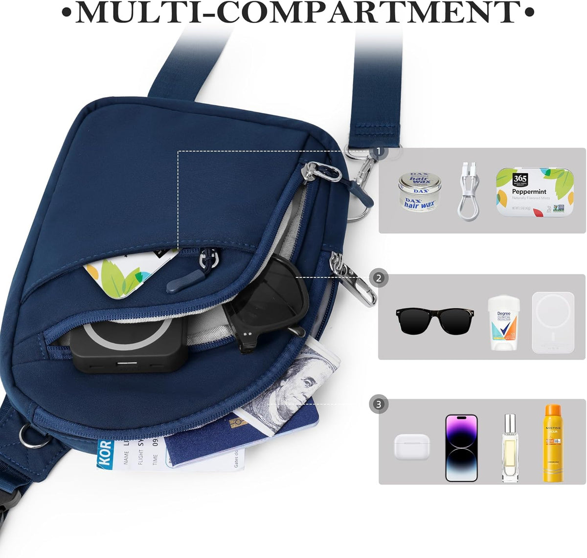 TOPEAST Anti Theft Crossbody Bag for Women Men, Small Sling Bag Crossbody Bags for Women Travel Sport Hiking Workout