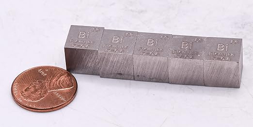 0.39" 10mm Bismuth Metal Cube Bi up to 99.9% Pure Periodic Table Element Engraved Density Collection Science Education Display Block Cube + Acrylic Case Box - 1PC