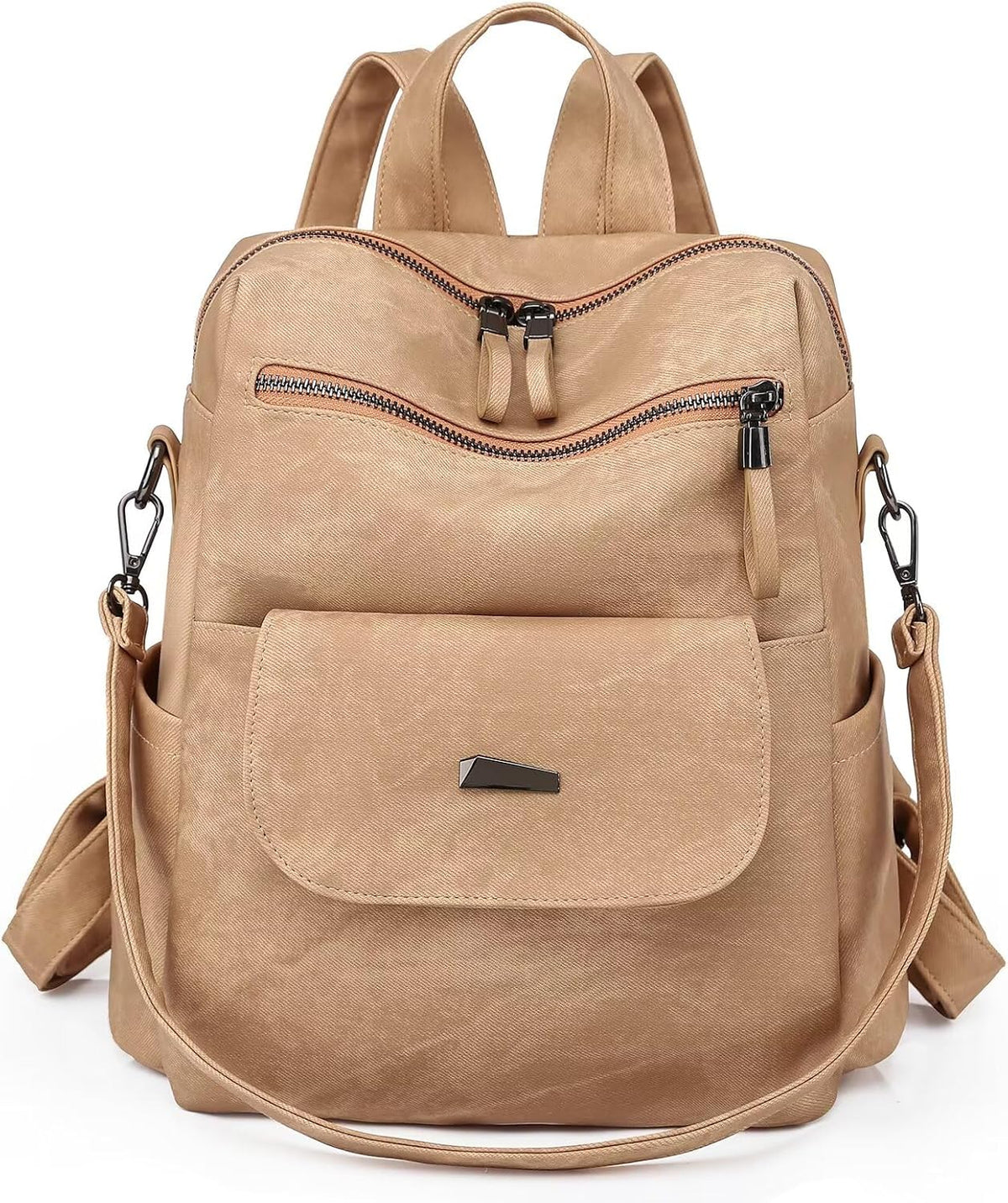 PU Leather Backpack Purse for Women Fashion Multipurpose Design Handbag Ladies Shoulder Bags Travel Backpack Khaki