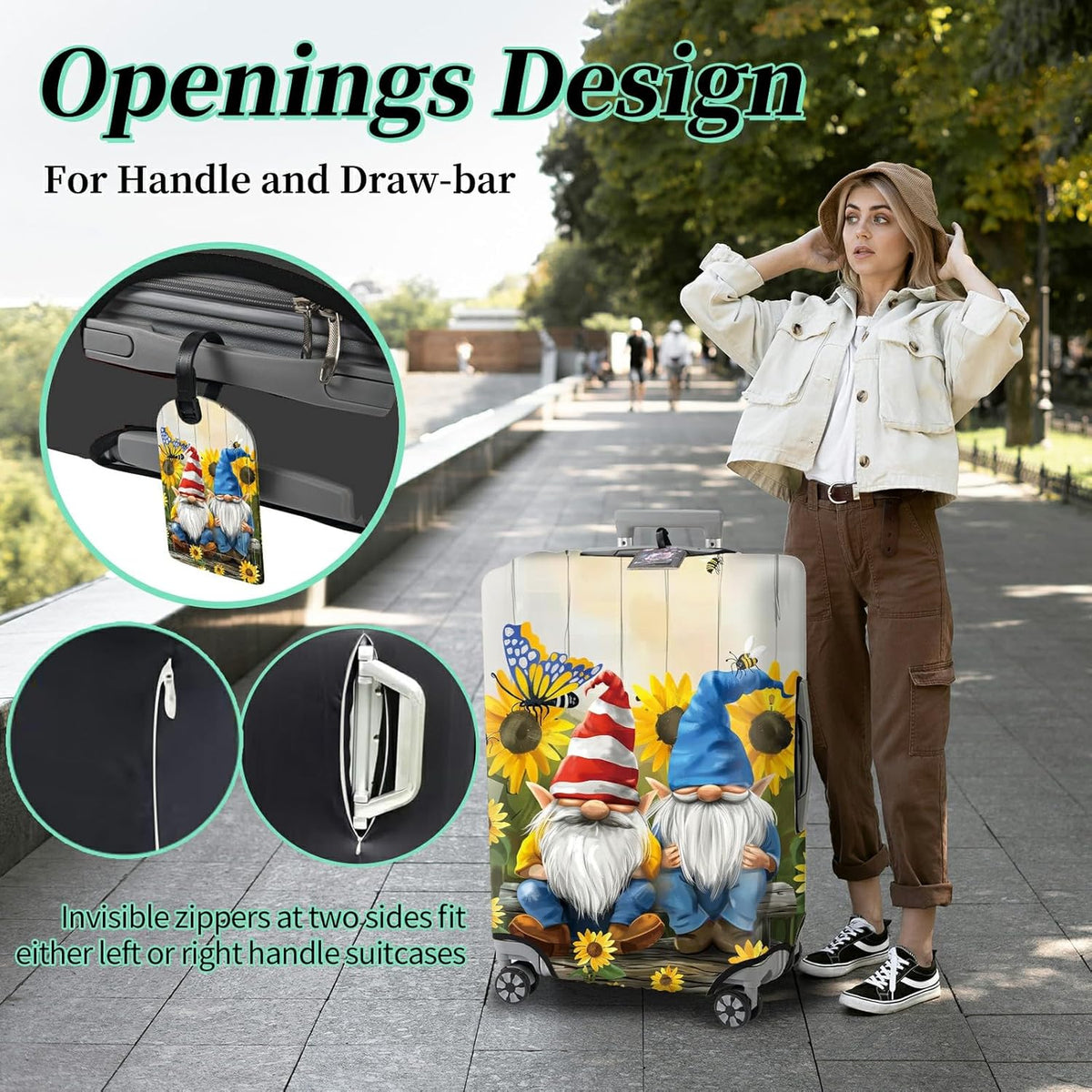Luggage Cover + Tag, Dwarf Travel Suitcase Protector for 22-24 inch Luggage (M), Dustproof, Anti-Scratch