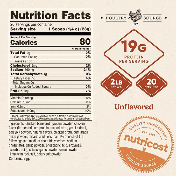 Nutricost Chicken Bone Broth Protein Powder (Chicken Soup Flavored, 20 Servings)