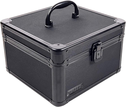 Vaultz Portable Safe Box - 10 x 10 x 6.5 Inch Large Storage Box with Lock, Mesh Pocket & Adjustable Compartments for Cash, Documents and Valuables - Tactical Black