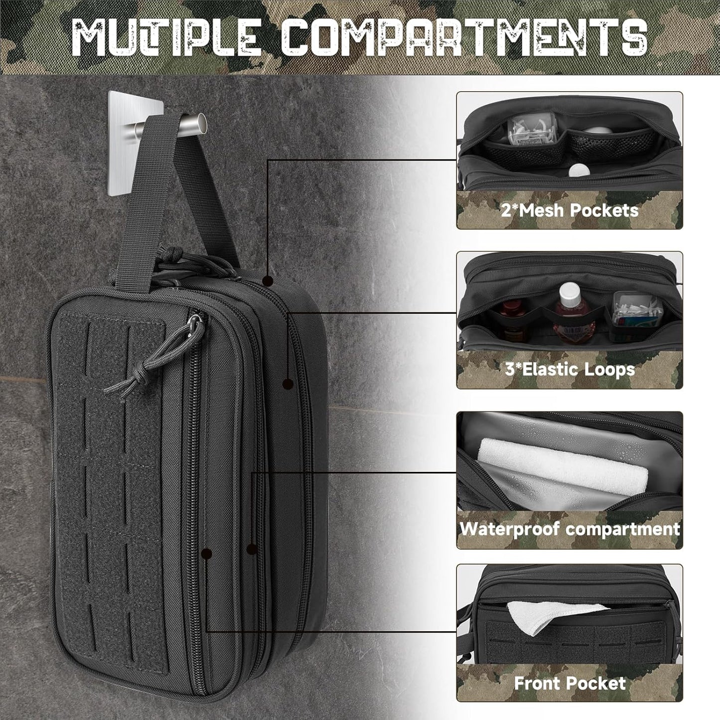 QT&QY Tactical Toiletry Bag For Men Hygiene Bag EDC Military Tool Molle Pouches Small Dopp Kit Mens Shaving Kit Travel shower Bags