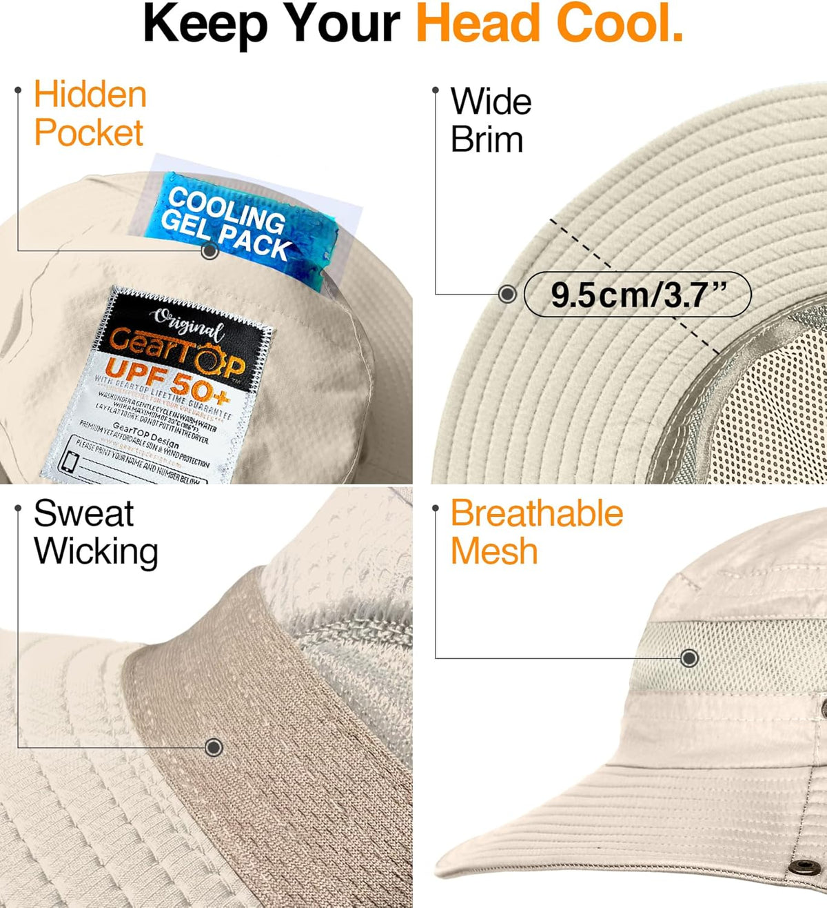 GearTOP Safari Sun Hat for Men and Sun Hats for Women UV Protection UPF 50+ Hiking, Gardening, Fishing
