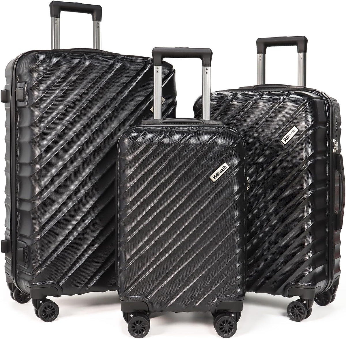 Hardshell Luggage Sets 3 Piece ABS+PC Travel Suitcase Hard Sided Luggage with Spinner Wheels Checked Luggage Durable Lightweight Hard Case Luggage (Black)
