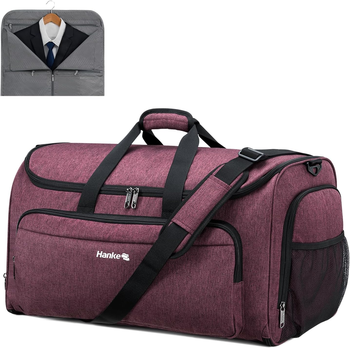 Hanke Carry on Garment Bags for Travel,Convertible Duffle Bag Luggage Bag Weekend Bag with Shoe Compartment,2 in 1 Hanging Suitcase Suit Bag for Men Women,Purple