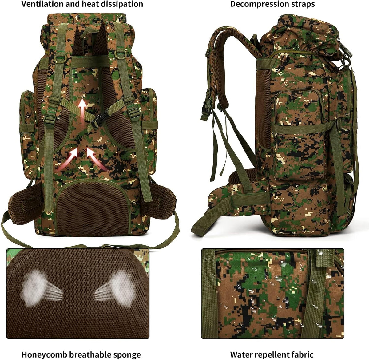 Hiking Backpack for Men 70L/100L Camping Backpack Military Rucksack Molle 3 Days Assault Pack for Climbing