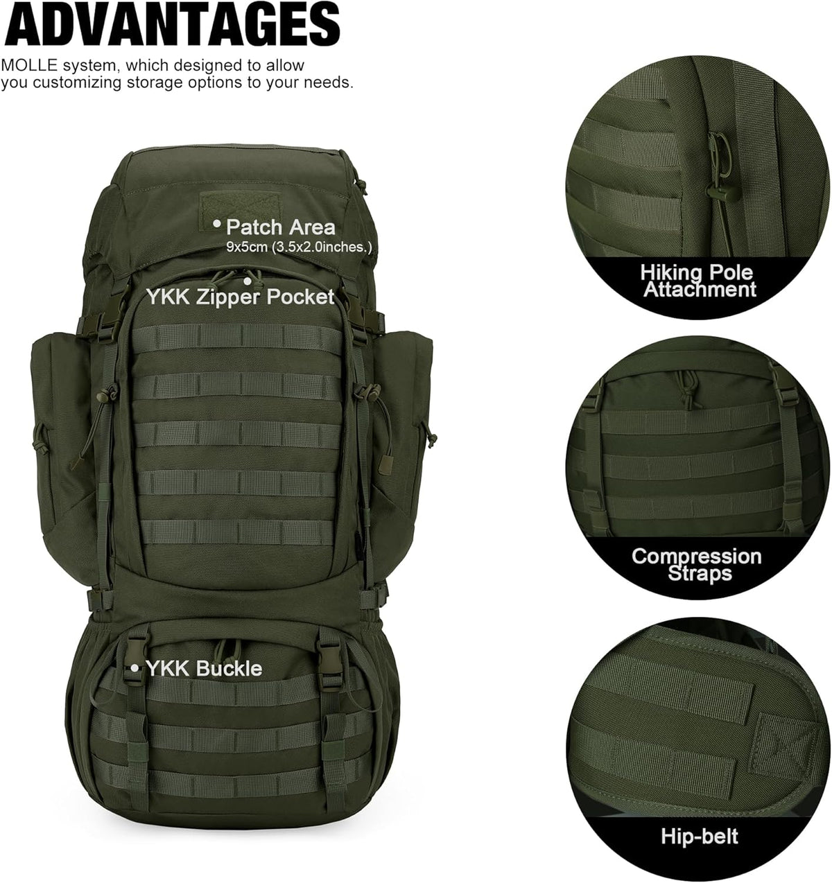 Mardingtop 60L Military Internal Frame Backpack for Hiking,Camping,Hunting,Rucksack Backpack with Rain Cover