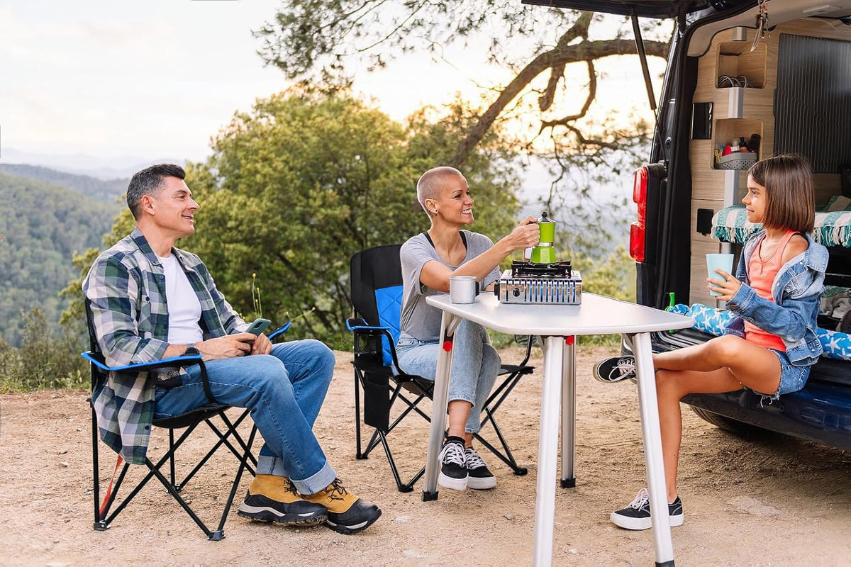 FAIR WIND 2 Pack Oversized Fully Padded Camping Chair Heavy Duty Quad Fold Arm Chair Support 350 LBS with Cup Holder, Collapsible Lumbar Back Chair Portable for Outdoor, Blue