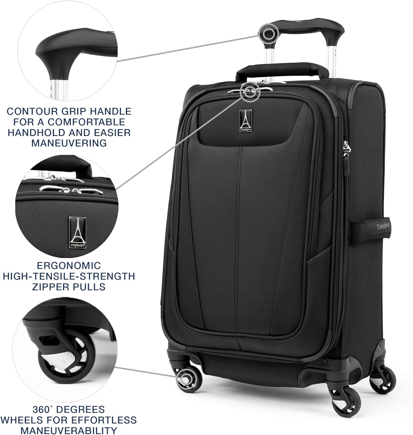 Travelpro Maxlite 5 Softside Expandable Carry-On Luggage with Spinner Wheels, Lightweight, 21-Inch — Black