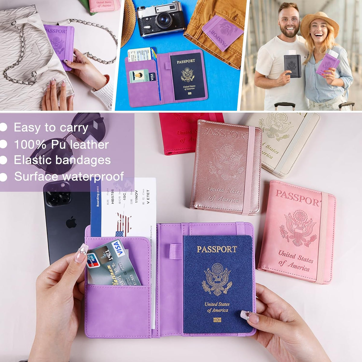Melsbrinna Premium Leather Passport Holder Covers Case, Waterproof Rfid Blocking Travel Wallet Passport Holder with Pen Holder, Cute Passport Book for Women/Men