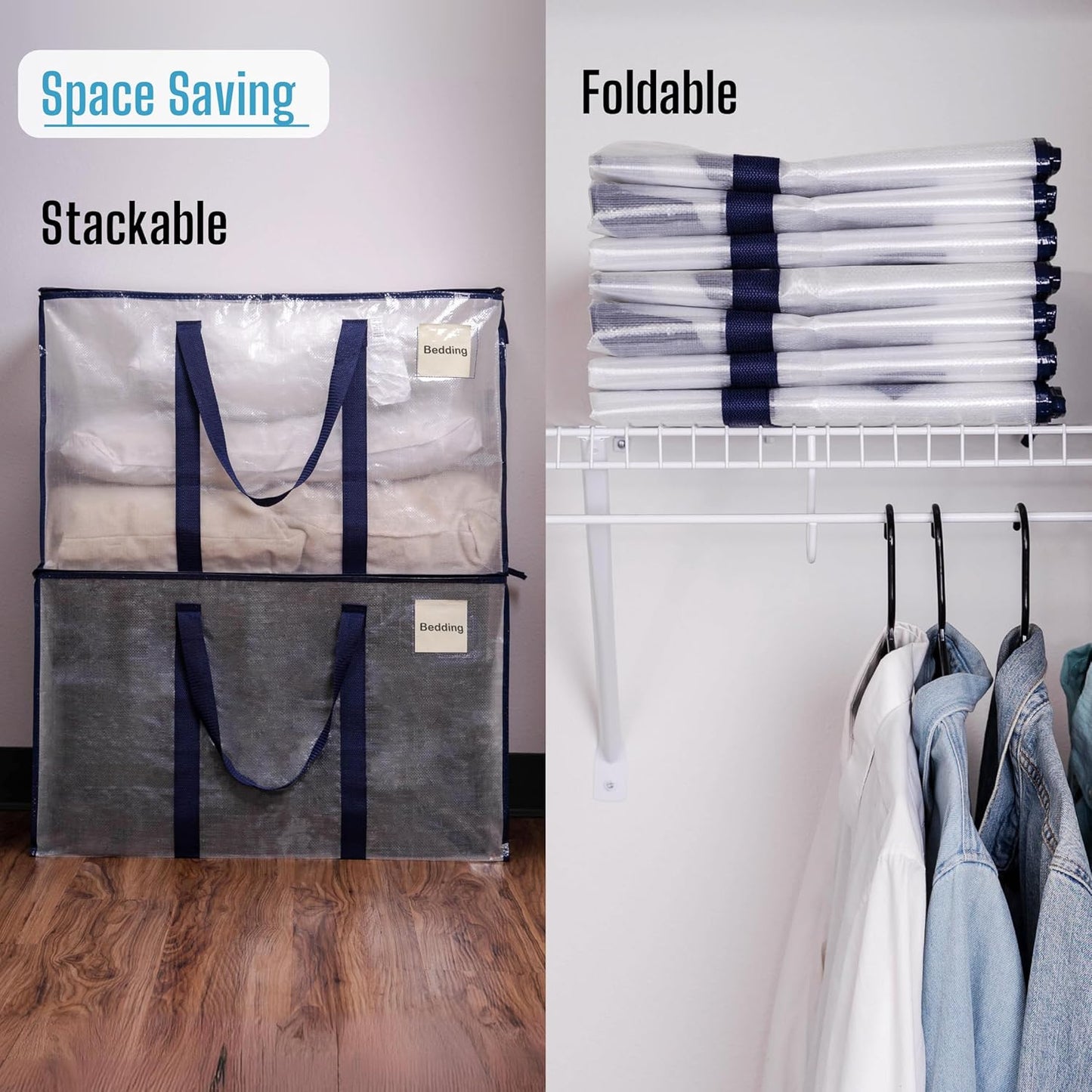 VENO 10 Pack Moving Bags, Heavy Duty, Moving Boxes Alternative, Packing Storage Supplies for Dorm Room Essentials with Zipper for Clothes, Extra Large Totes for Packaging (Clear, 10 Pack)