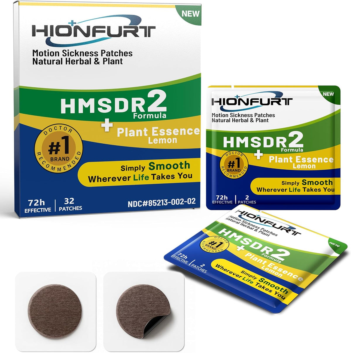 HMSDR2 32ct Motion Sickness Patches with Plant Essence – Lemon – Sea Sickness Patches for Cruise, Car, Airplane – Non-Drowsy, 72H Lasting