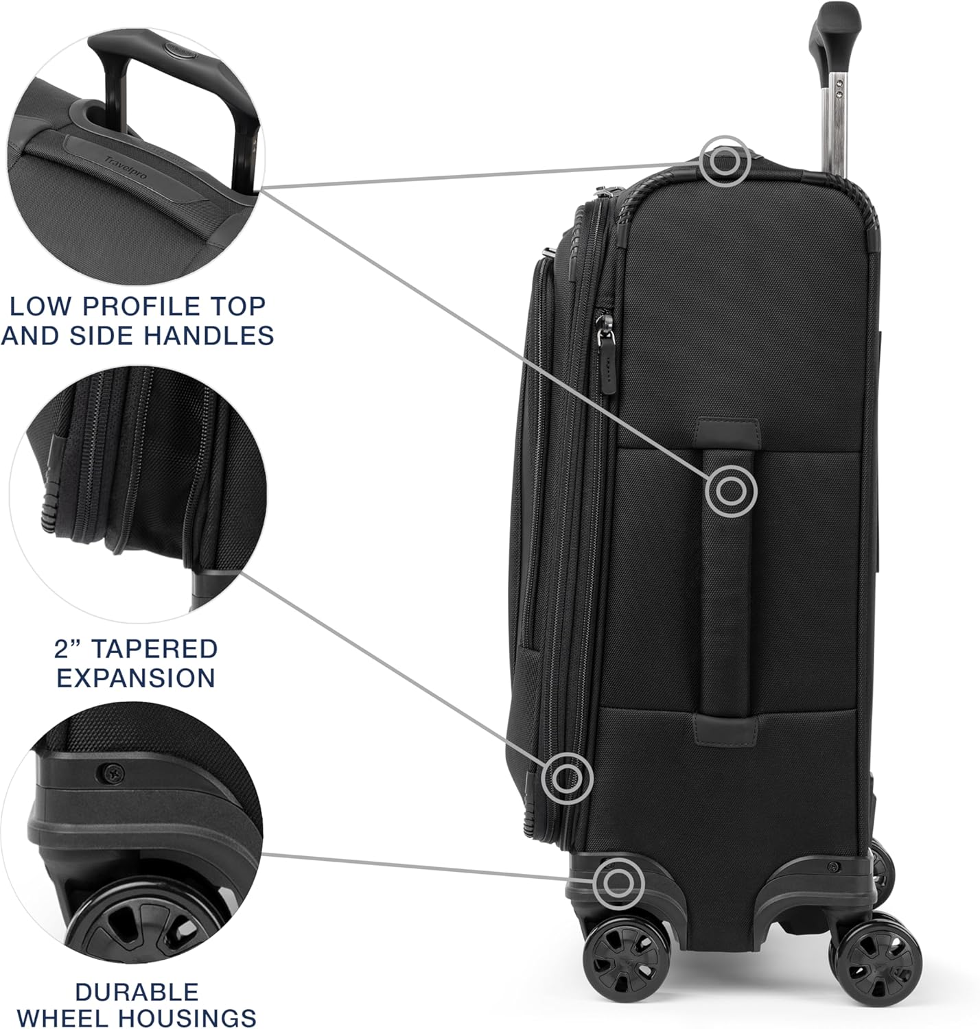 Travelpro Crew Classic Lightweight Softside Expandable Carry on Luggage, 8 Wheel Spinner Suitcase, Men and Women, Carry On 21-Inch, Black