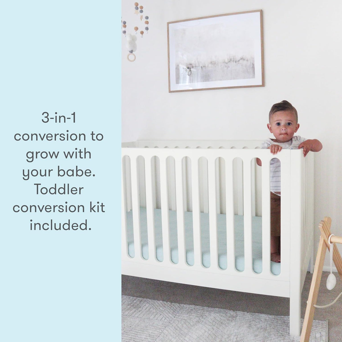 Newton Baby Galileo Standard Crib, Solid Beech Wood in Warm White Color, 3-in-1 Convertible Crib with Toddler Bed Conversion Kit, Ultra-Safe Non-Toxic Finish