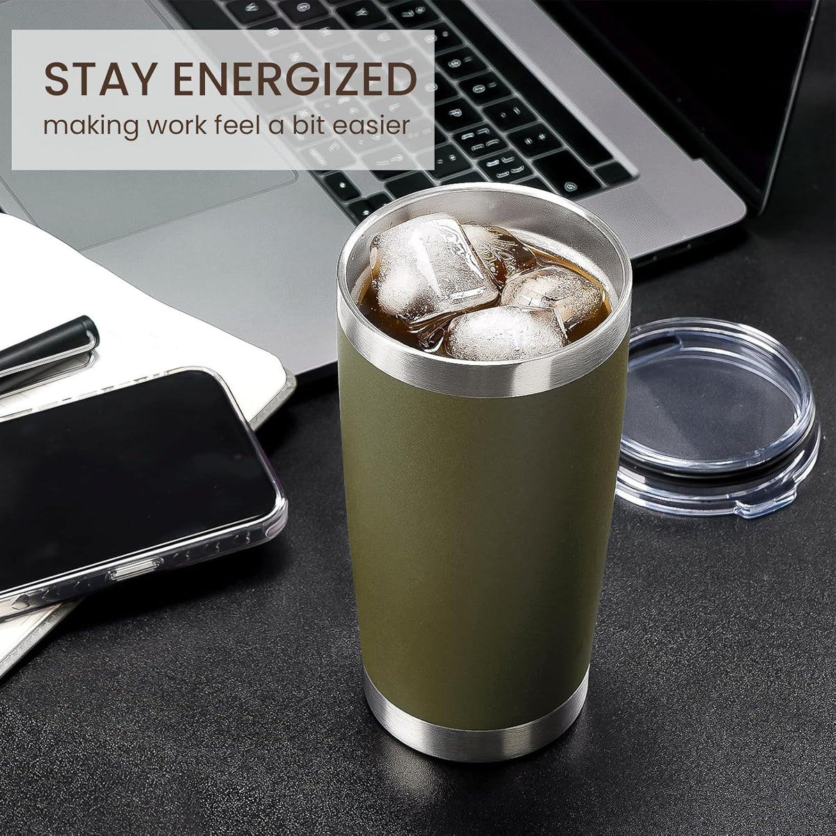 MEWAY 20oz Tumbler Cup Double Wall Vacuum Insulated Travel Mug Bulk, Stainless Steel Tumblers with Lid and Straw, Durable Powder Coated Coffee Cups for Cold & Hot Drinks (Army Green, 1)